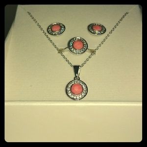 Coral Sterling Silver 3piece Set